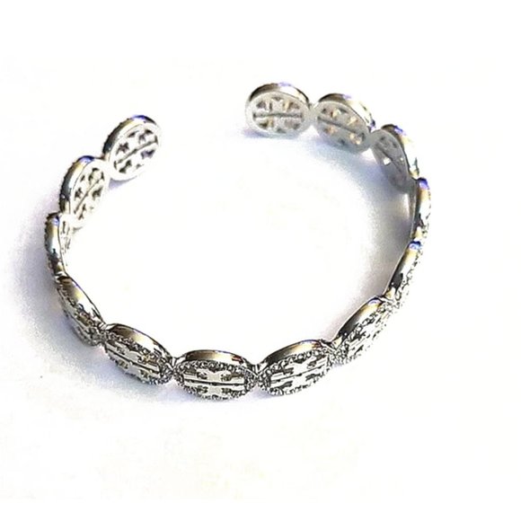 Tory Burch Silver Miller Pave Cuff Bracelet NWOT - Picture 2 of 8